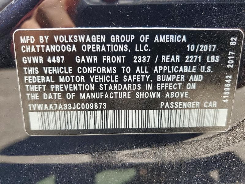 2018 VOLKSWAGEN PASSAT S S 13