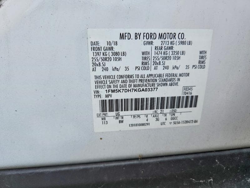 2019 FORD EXPLORER XLT 12