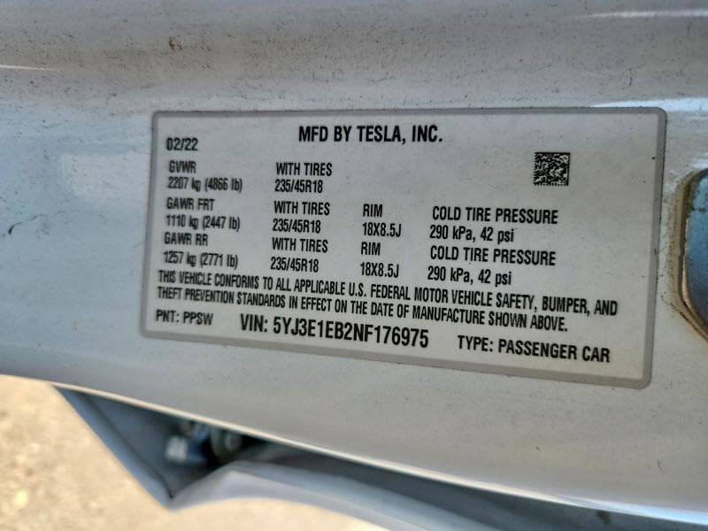 2022 TESLA MODEL 3 12