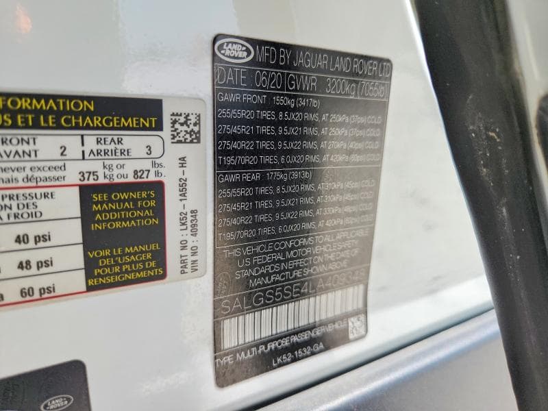 2020 LAND ROVER RANGE ROVER P525 HSE 13