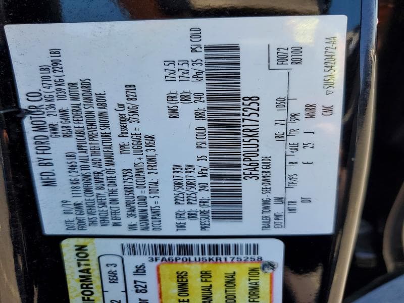 2019 FORD FUSION SE 12