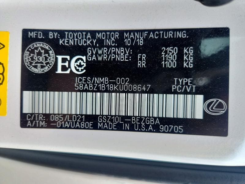 2019 LEXUS ES 350 12