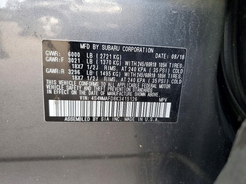 2019 SUBARU ASCENT PREMIUM 13