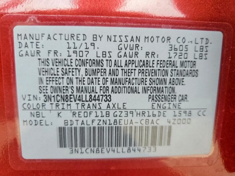 2020 NISSAN VERSA SV 12