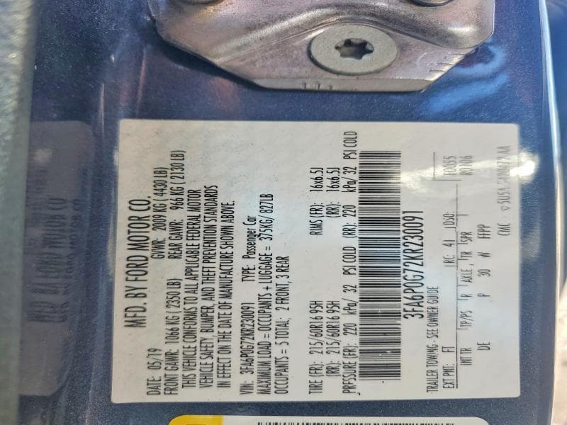 2019 FORD FUSION S 12