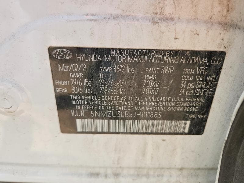 2018 HYUNDAI SANTA FE SPORT 2.4L 12