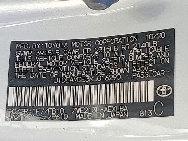 2021 TOYOTA COROLLA LE 12