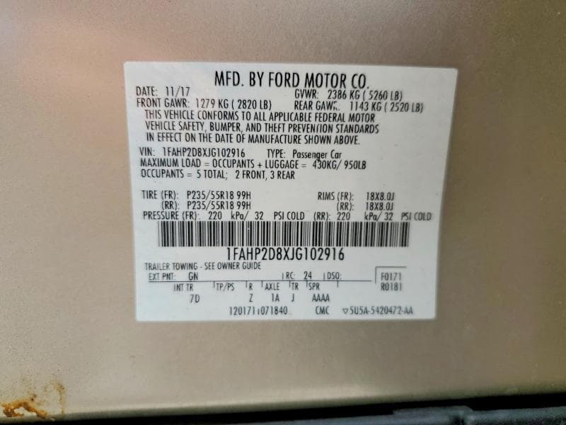 2018 FORD TAURUS SE 12