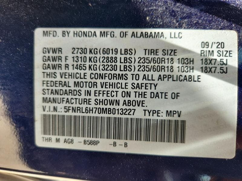 2021 HONDA ODYSSEY EXL 13