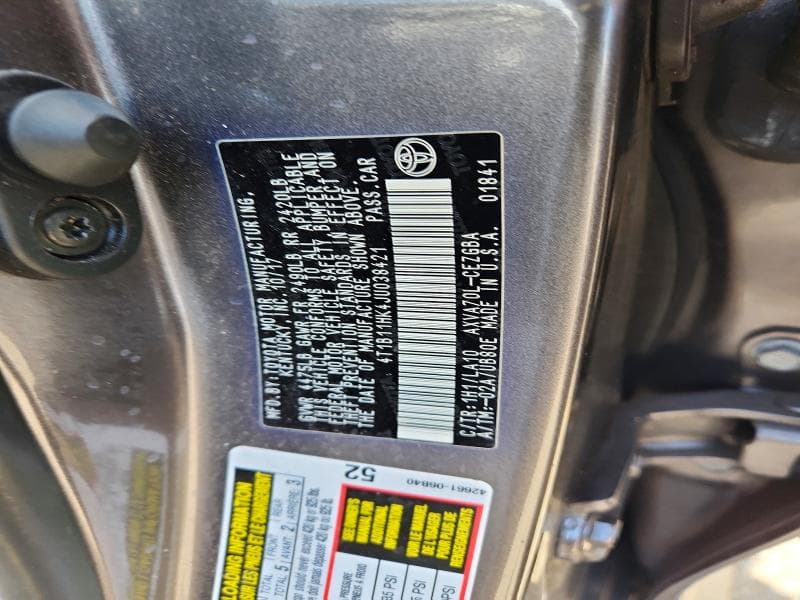 2018 TOYOTA CAMRY L 12