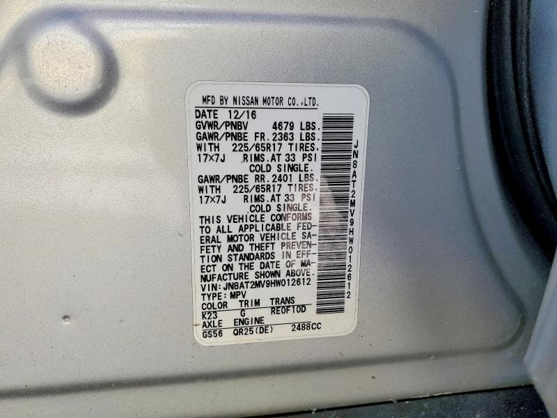2017 NISSAN ROGUE SV 12