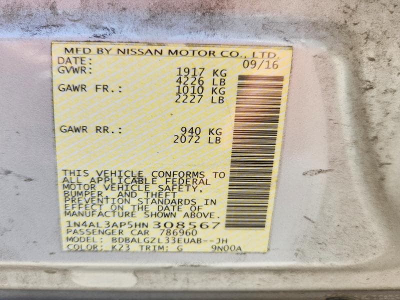 2017 NISSAN ALTIMA 2.5 S 13