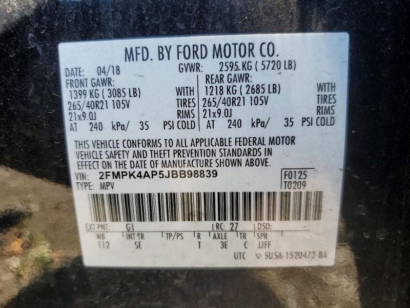 2018 FORD EDGE SPORT 12