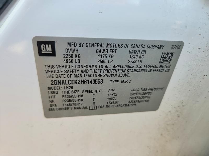 2017 CHEVROLET EQUINOX LT 14