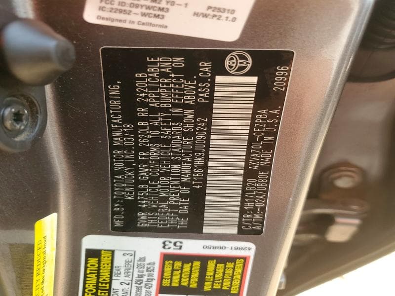 2018 TOYOTA CAMRY XSE 12