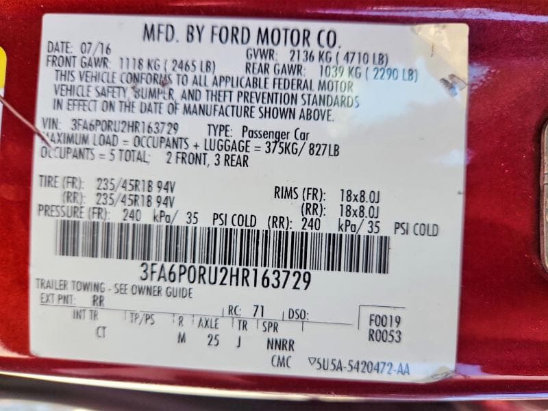 2017 FORD FUSION TITANIUM HEV 12