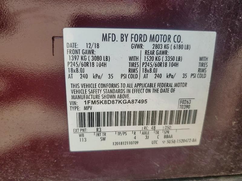 2019 FORD EXPLORER XLT 13