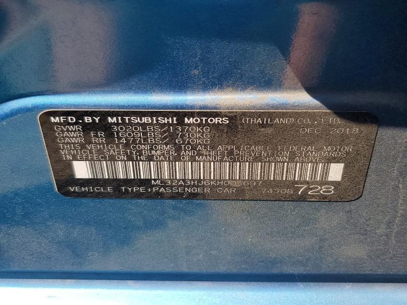 2019 MITSUBISHI MIRAGE ES 12