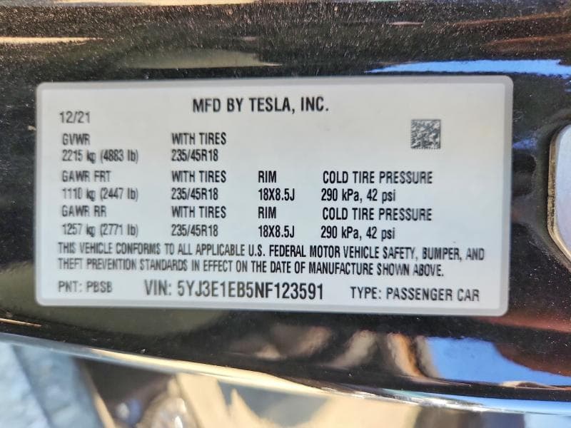 2022 TESLA MODEL 3 12