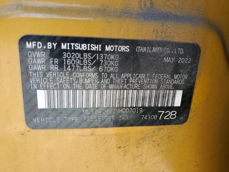2022 MITSUBISHI MIRAGE ES 12