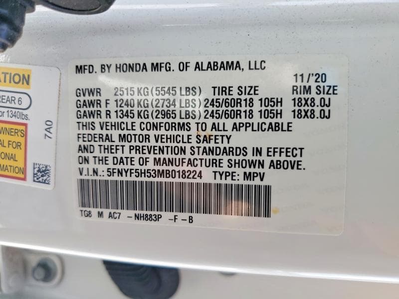 2021 HONDA PILOT EXL 13