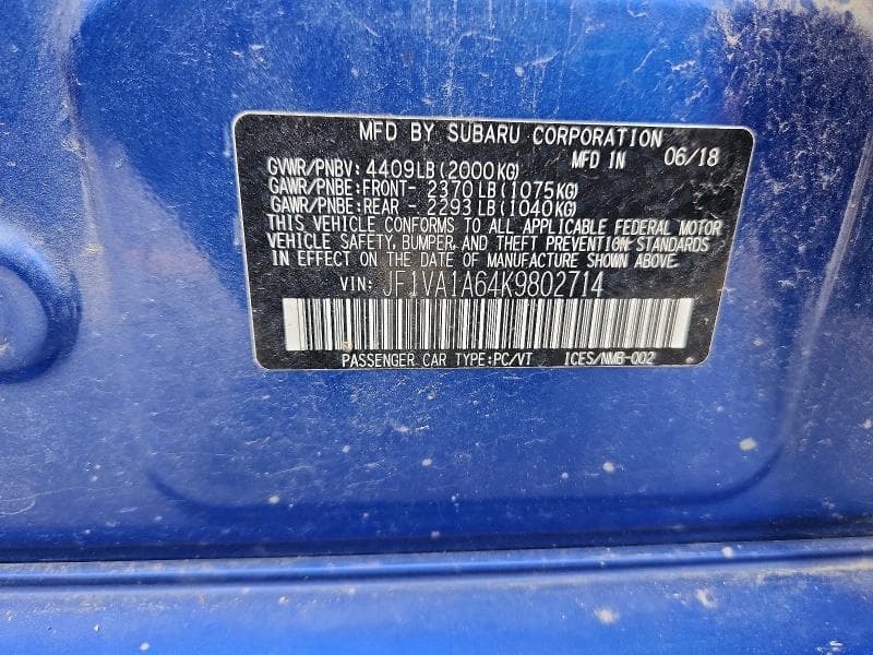 2019 SUBARU WRX 12