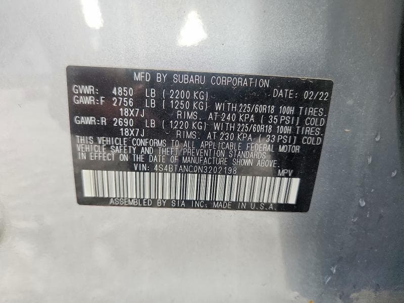 2022 SUBARU OUTBACK LIMITED 13
