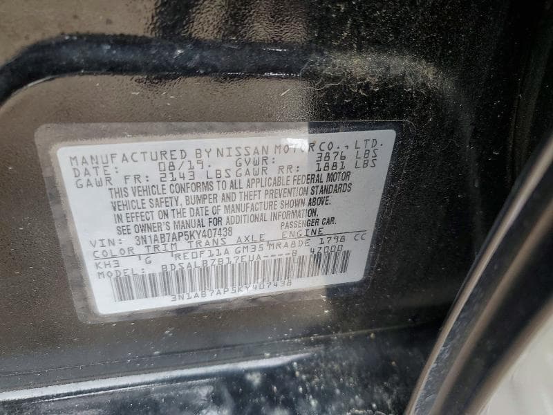 2019 NISSAN SENTRA CA AUTOMATIC 12