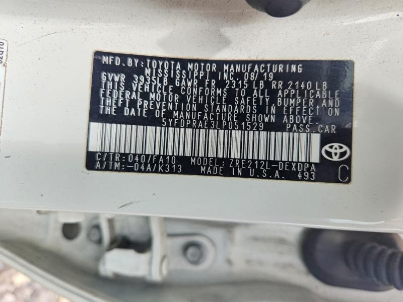 2020 TOYOTA COROLLA L 12