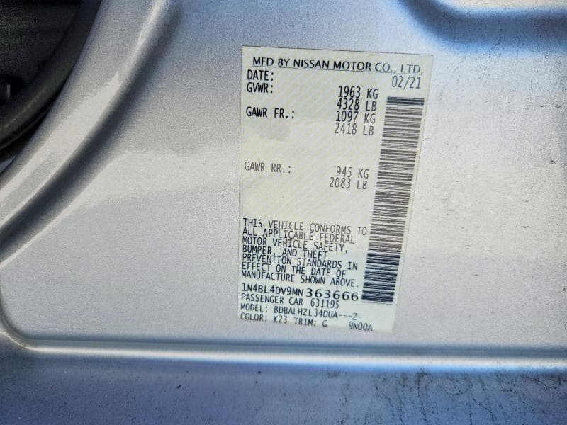 2021 NISSAN ALTIMA SV 13