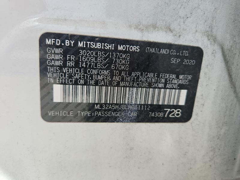 2020 MITSUBISHI MIRAGE LE 12