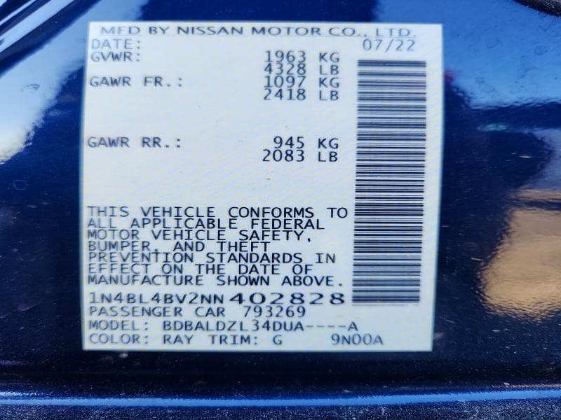 2022 NISSAN ALTIMA S 13