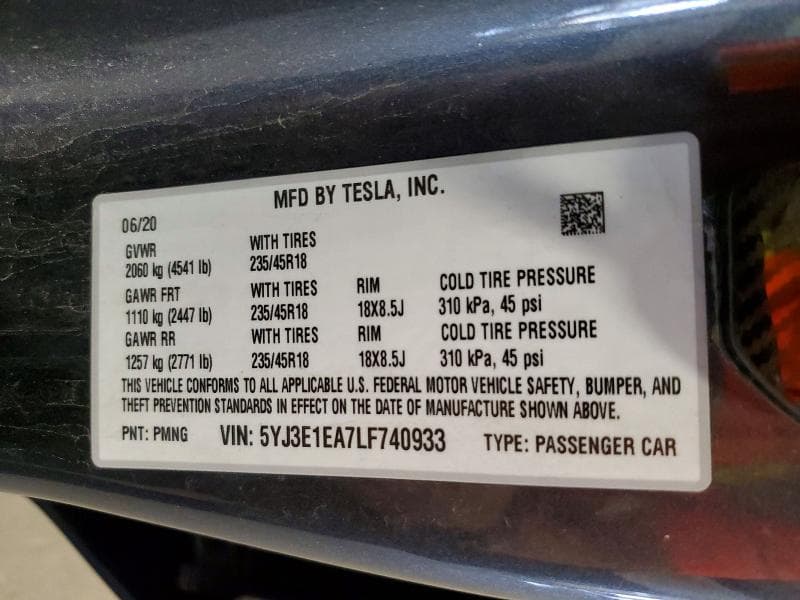 2020 TESLA MODEL 3 12