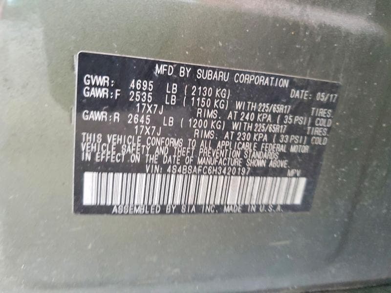 2017 SUBARU OUTBACK 2.5I PREMIUM 13