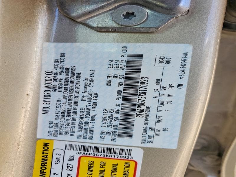 2019 FORD FUSION S 12