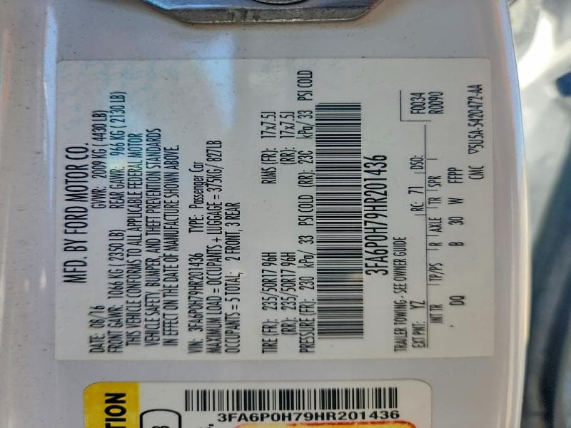 2017 FORD FUSION SE 12