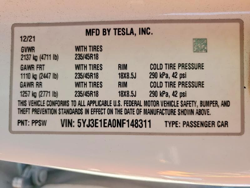 2022 TESLA MODEL 3 12