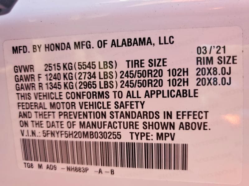 2021 HONDA PILOT SE 13