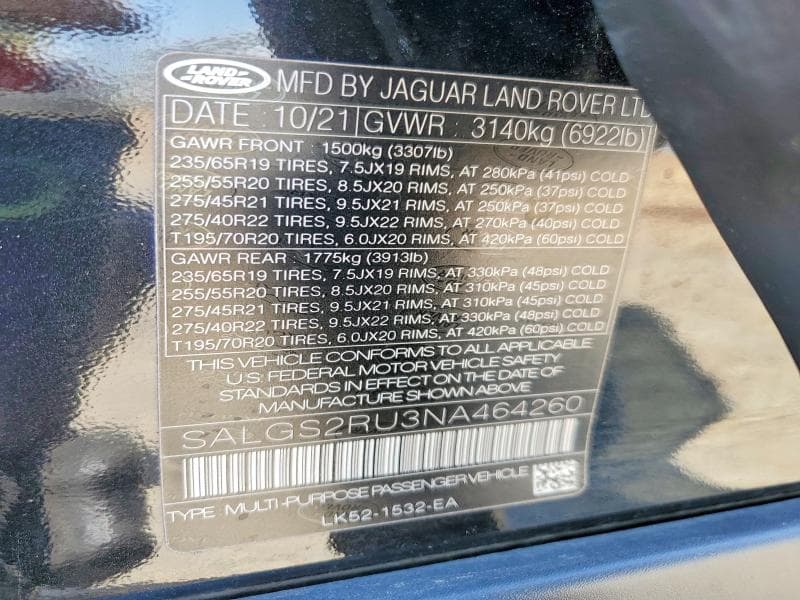 2022 LAND ROVER RANGE RVR 13