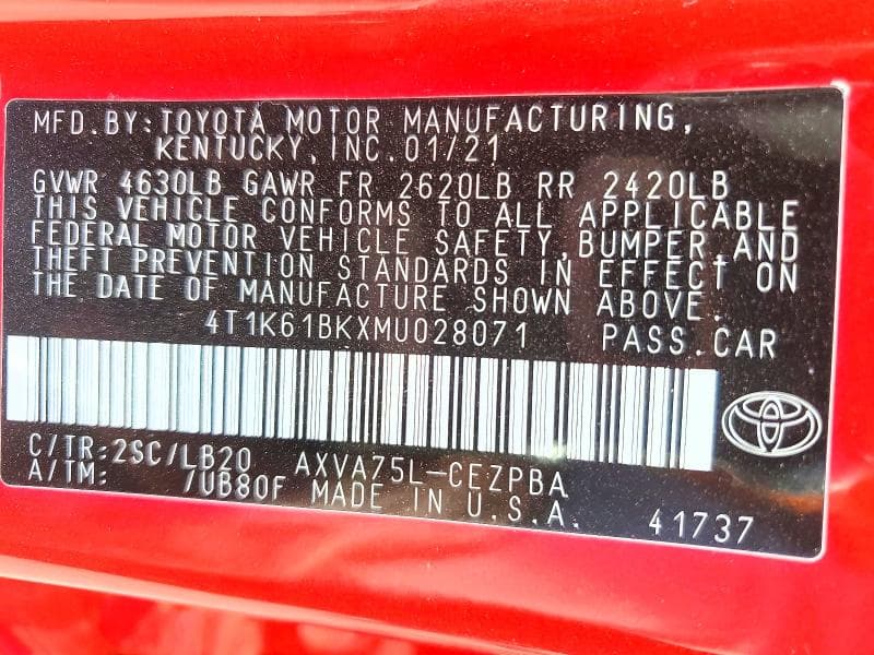2021 TOYOTA CAMRY XSE 12