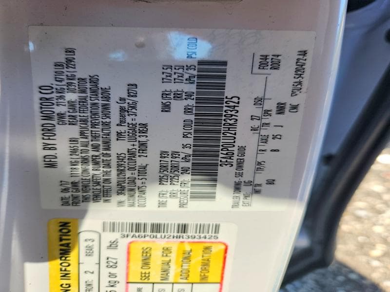2017 FORD FUSION SE HYBRID 12