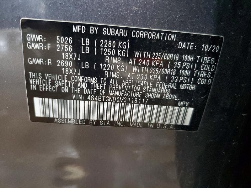 2021 SUBARU OUTBACK LIMITED XT 13