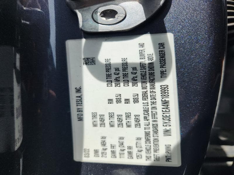 2022 TESLA MODEL 3 12