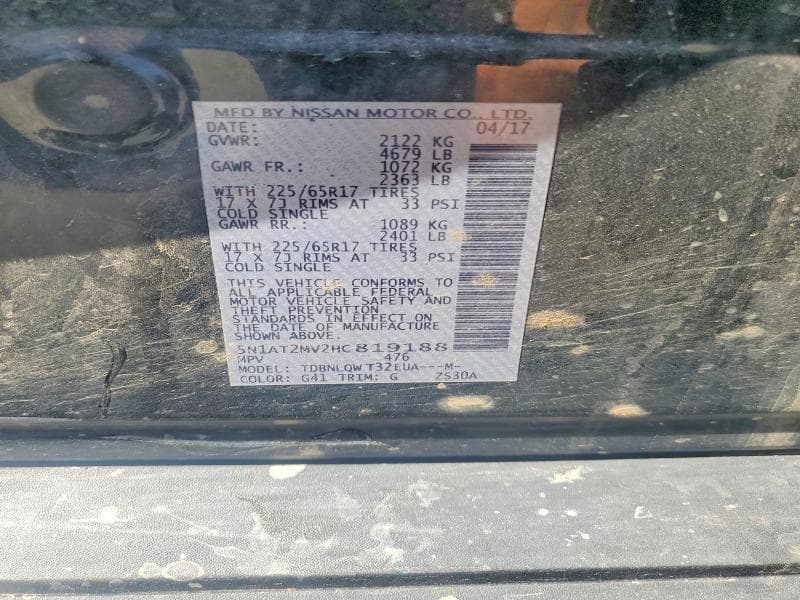 2017 NISSAN ROGUE SV 14