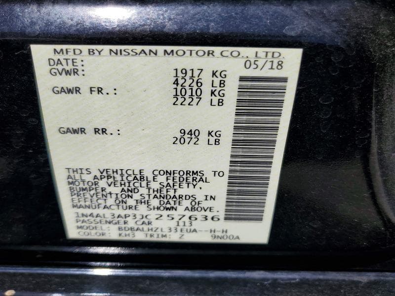 2018 NISSAN ALTIMA 2.5 SR 12