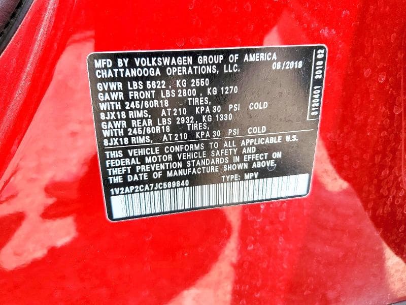2018 VOLKSWAGEN ATLAS S S 12