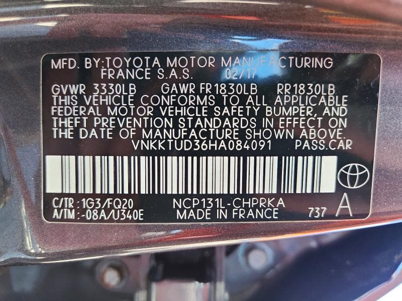 2017 TOYOTA YARIS 5-DOOR L FLEET 12