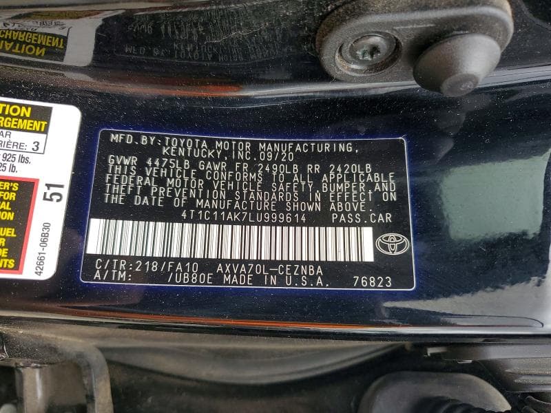2020 TOYOTA CAMRY LE 12