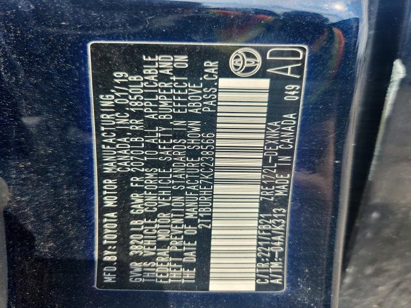 2019 TOYOTA COROLLA LE 13