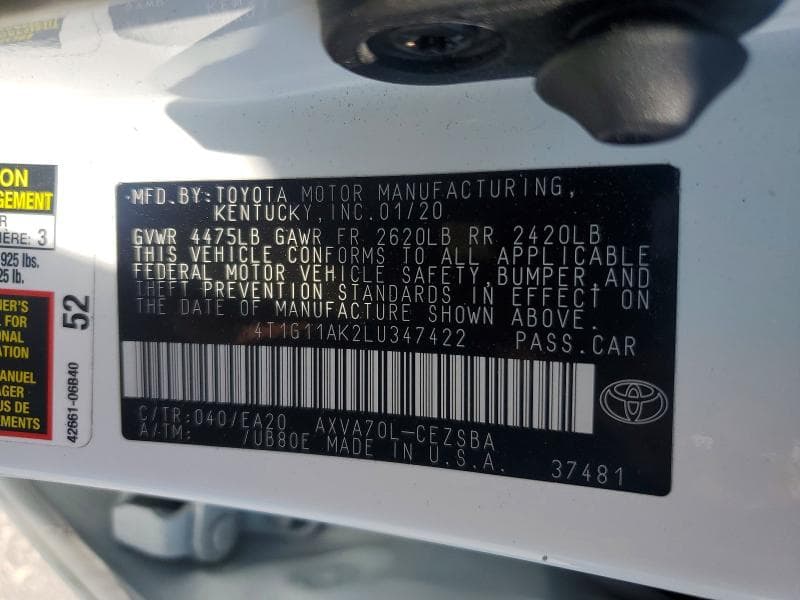 2020 TOYOTA CAMRY SE 12